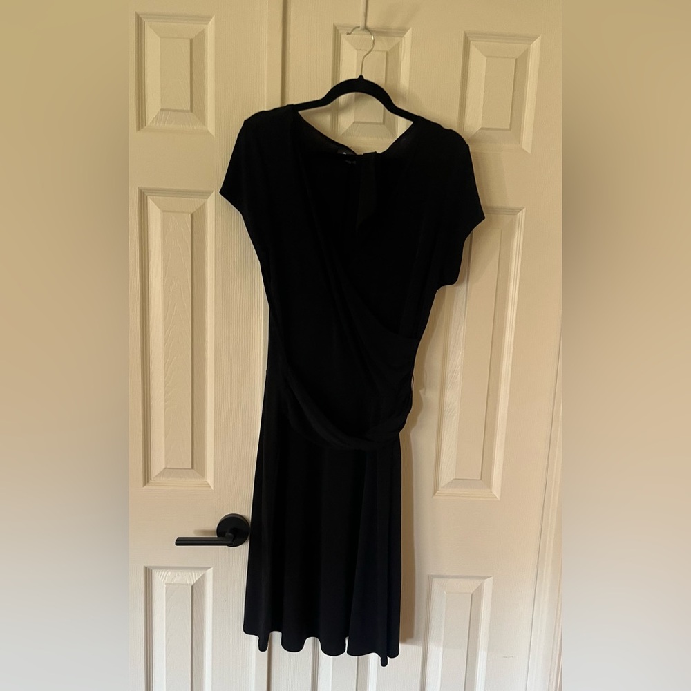 AB Studio Black Asymmetrical Sheath Midi Dress